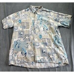 Cavalini Tropical Shirt Mens XXL Blue White Outdoors Button Ocean Silk Cotton